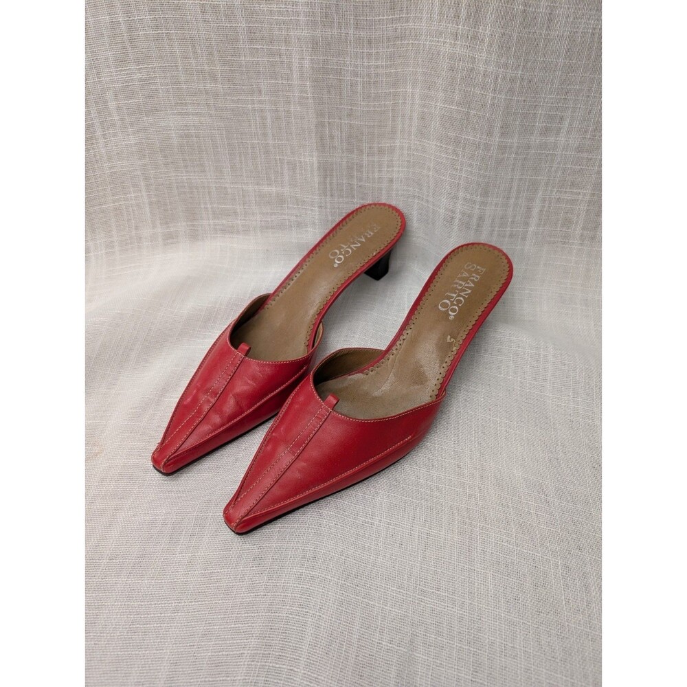 Franco Sarto Women’s Red Leather Pointed Toe Kitten Heel Mule Shoes Size 9.5 M